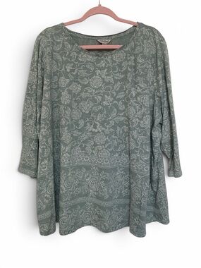 Women's Sage Green Floral Print 3/4 Sleeve Top 3x Luck Brand Soft